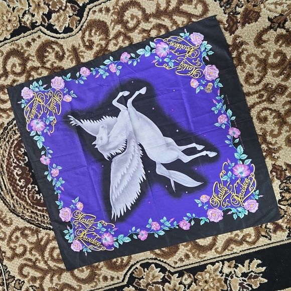 Vintage Harley Davidson Cotton Scarf Pegasus Flying Horse Wild Roses Floral 1990 - Picture 6 of 17